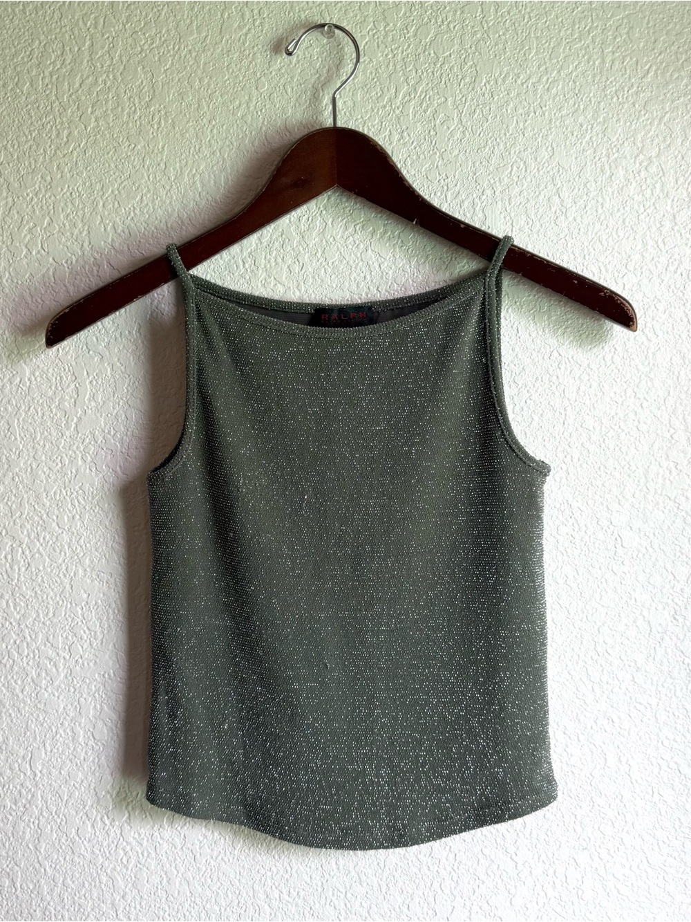 Ralph Lauren Womens Y2K Tank Camisole Sage Green Base Shimmer Thread Size Small